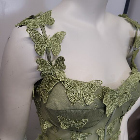 Green Apple Butterfly Dress Corset Formal Prom Wedding Bridesmaid - Picture 7 of 11